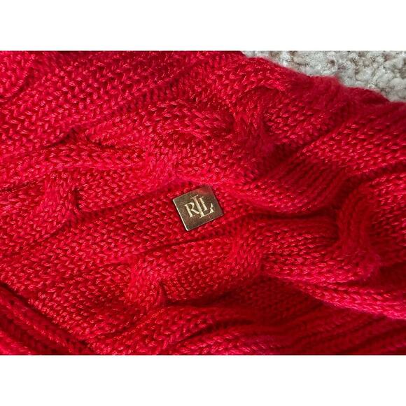 LAUREN, Ralph Lauren Sweater, Size Large, Red Cable Knit poncho sweater; baggy - Picture 4 of 8